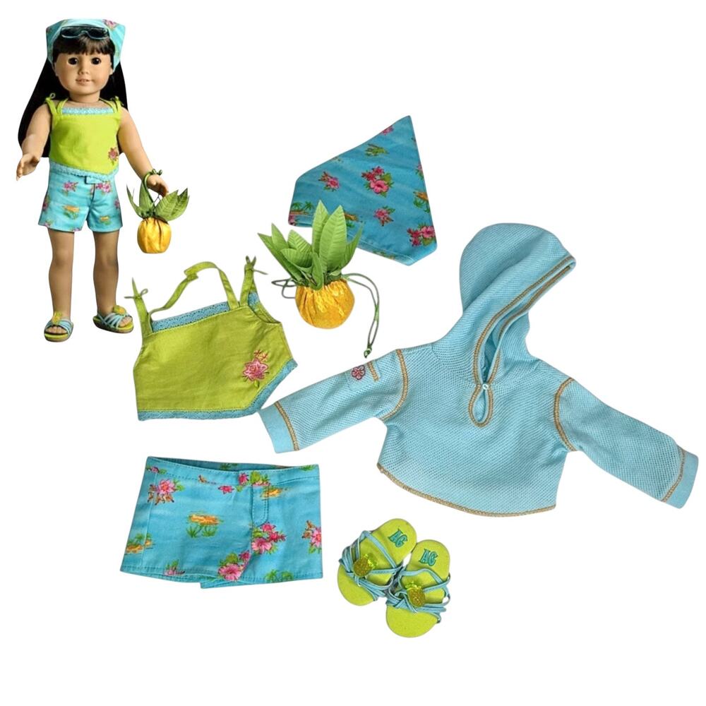 American Girl Tropical Breezes Outfit Top Shorts Scarf Pineapple Purse Shoes Bag
